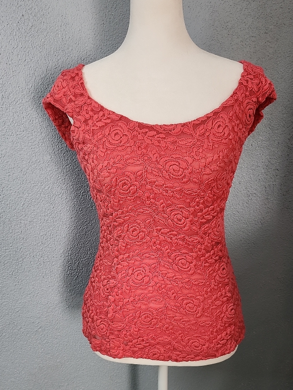 bebe Coral Lace Scoop Neck Top